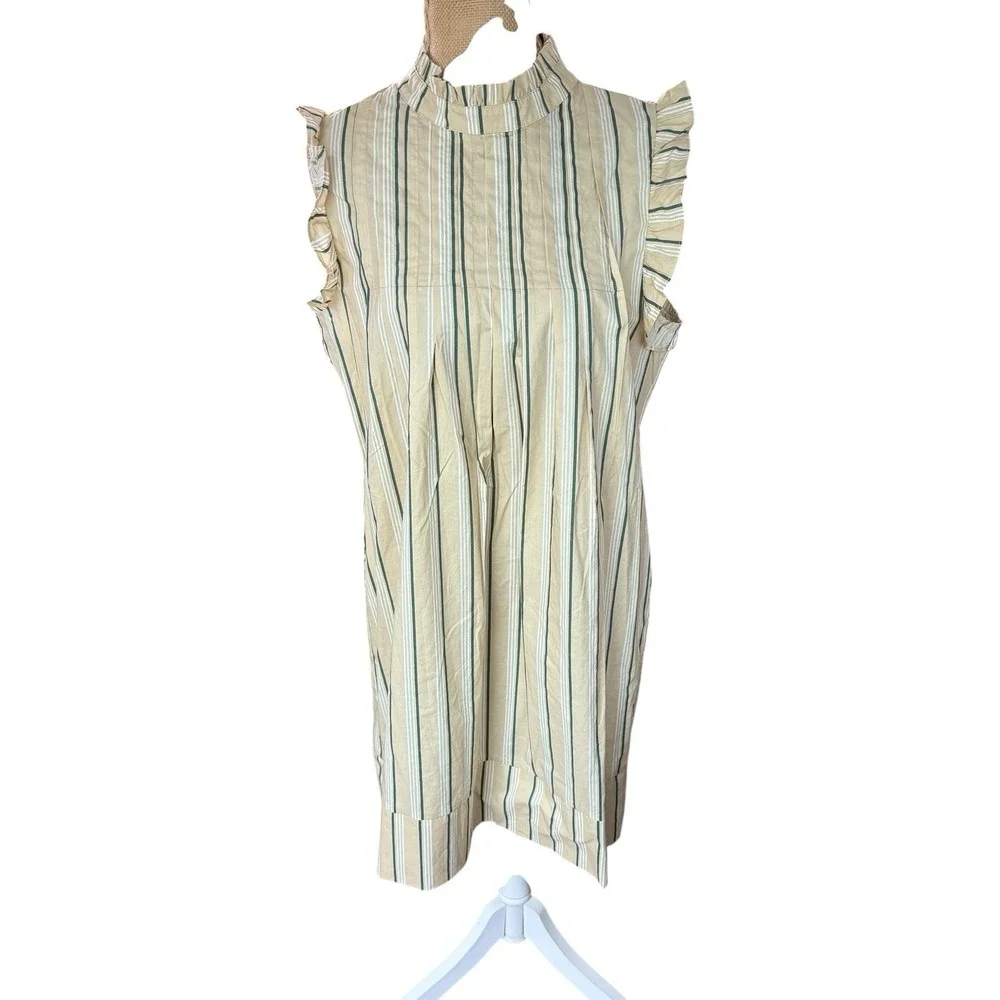 Striped Sleeveless Ruffle 100% Cotton Midi Dress Garden Party Brunch Medium